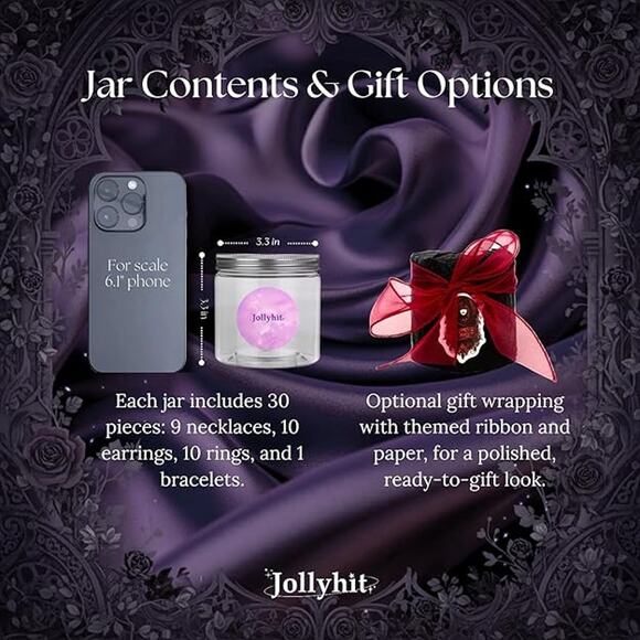 Mystery Jewelry Jar 30pcs Gothic Witchy Set Women Halloween Gift Rings Earrings - Picture 2 of 7